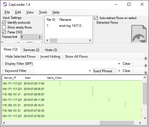 CapLoader Flows tab with periodicly accessed service