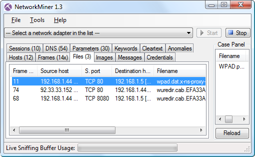 NetworkMiner 1.3 Files tab