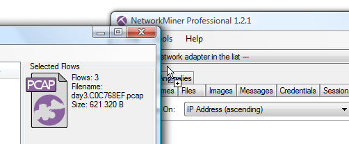 CapLoader exporting packets to NetworkMiner