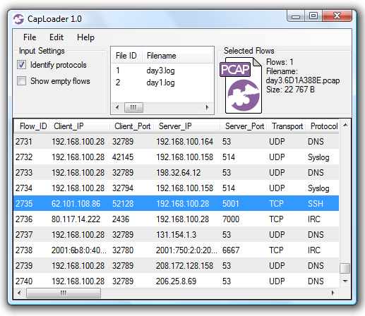 CapLoader identifying Rootkit SSH backdoor on TCP 5001