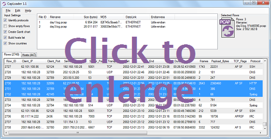 CapLoader with TCP and UDP flows view