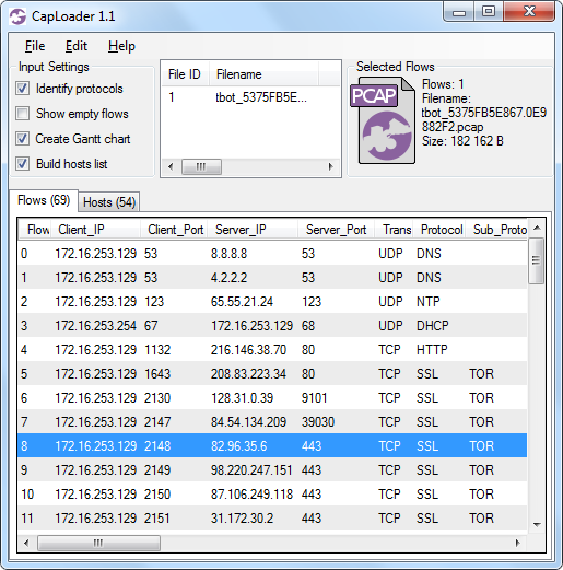 CapLoader detecting Tor protocol