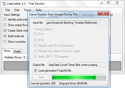 CapLoader 1.2 Carving Packets from HoneyNet Memory Image