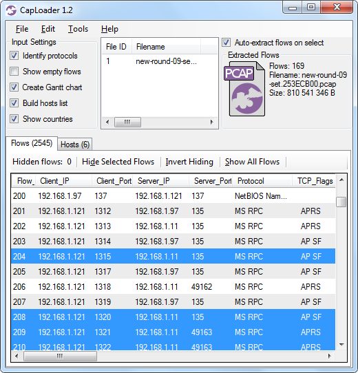 CapLoader 1.2 flow view