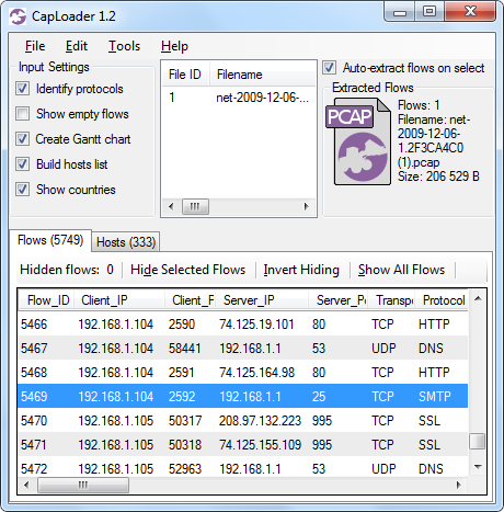 CapLoader with one selected flow