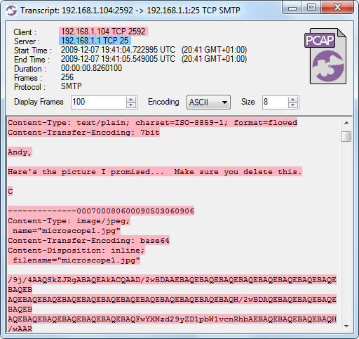 CapLoader Flow Transcript of SMTP email attachment