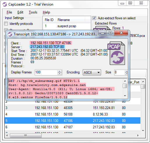 CapLoader 1.2 with Transcript window