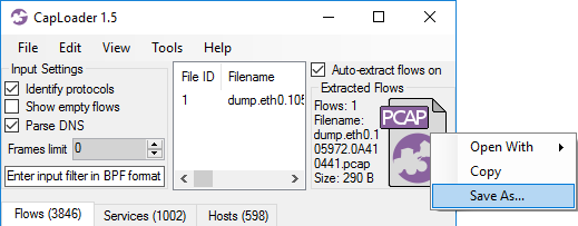 CapLoader 1.5 PCAP icon Save As...
