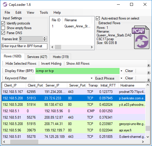 Initial RTT in CapLoader Flows Tab