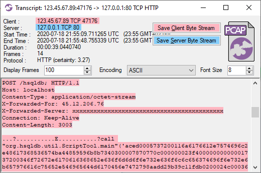 CapLoader Transcript of Java Deserialization Attack