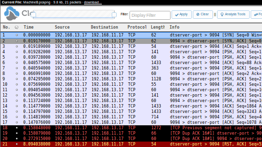 CloudShark's view of MachineB.pcapng