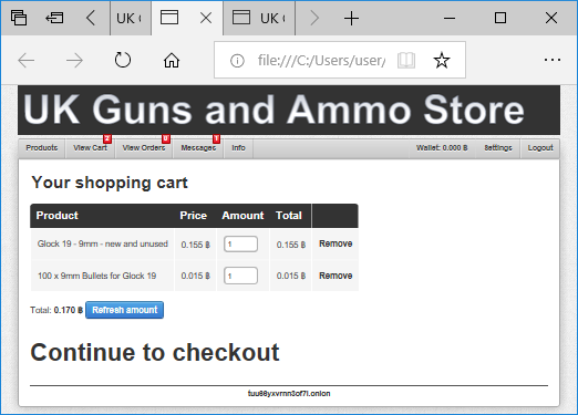 UK Guns and Ammo Store - Shopping Cart (dark web)