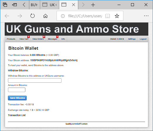 UK Guns and Ammo Store - Bitcoin Wallet (dark web)