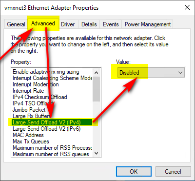 Disable Large Send Offload V2 (IPv4)