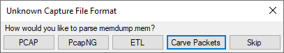 NetworkMiner Unknown Capture File Format