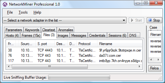 NetworkMiner with extracted certificates from Metasplot's reverse_https