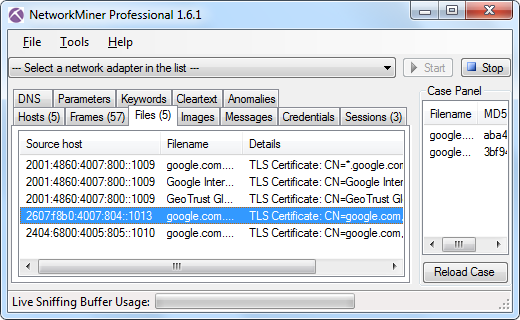 NetworkMiner 1.6.1, Files tab