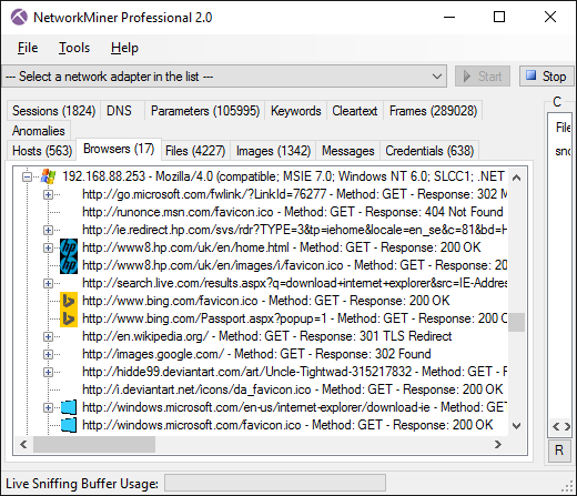 NetworkMiner Professional 2.0 Browsers tab - Favicon