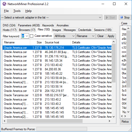 X.509 certificates extracted from AdwindRAT PCAP by NetworkMiner