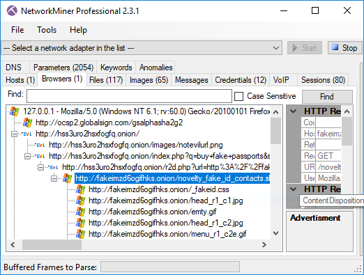 HTML document in Edge reassembled by NetworkMiner