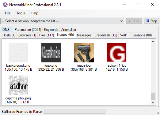 NetworkMiner Images tab with gun pic