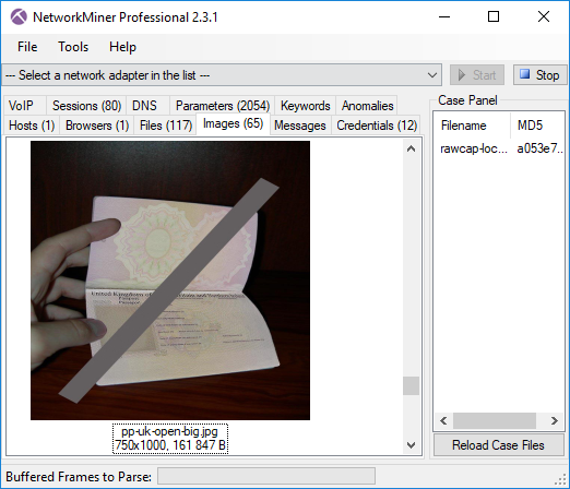 NetworkMiner Professional Images tab with pp-uk-open-big.jpg
