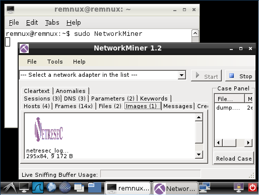 NetworkMiner running on REMnux