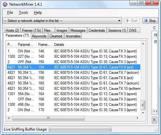 NetworkMiner 1.4.1 with Parameters tab