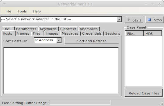 NetworkMiner running on a vanilla Xubuntu machine