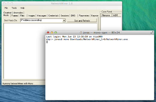 NetworkMiner 1.6 on Mac OS X - Click To Enlarge