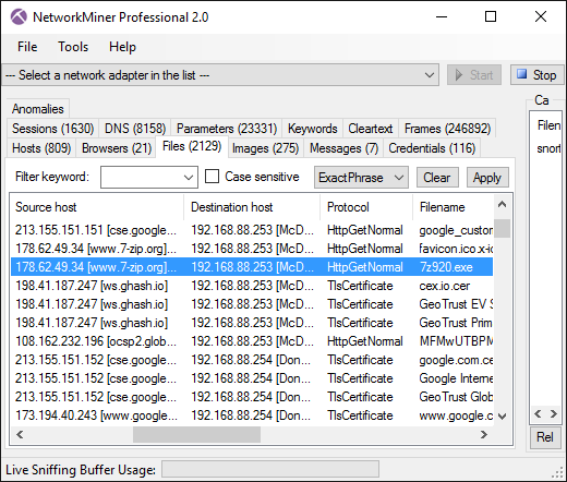 NetworkMiner with extracted .exe file