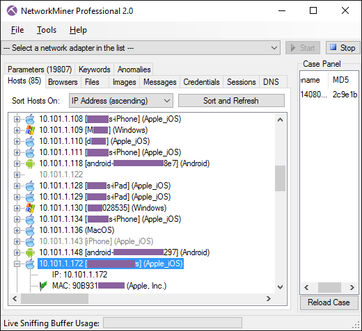 Andoid, Apple iOS, Mac OS and Windows detected in captured DHCP traffic from a WiFi network