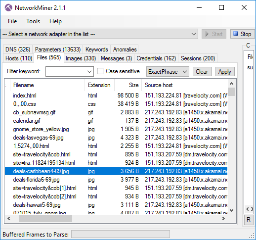 NetworkMiner 2.1.1 with Files tab open.