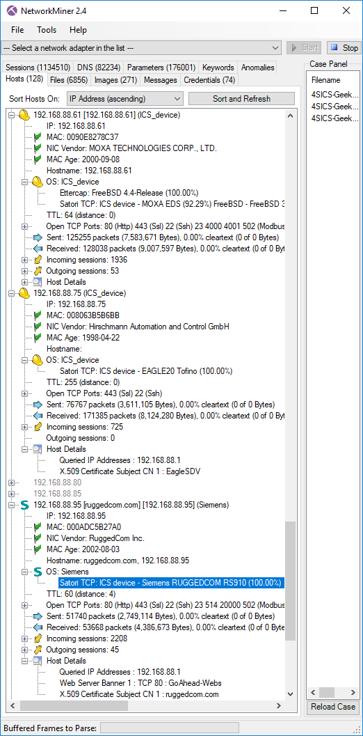 Asset inventory list with ICS devices