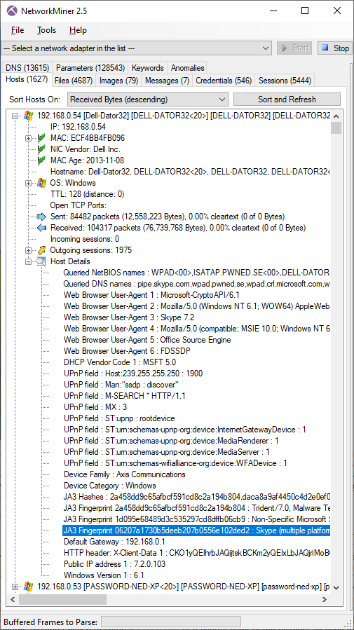 JA3 fingerprint of a Skype client