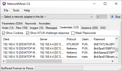 NTLMv2 and Kerberos hashes in NetworkMiner 2.6