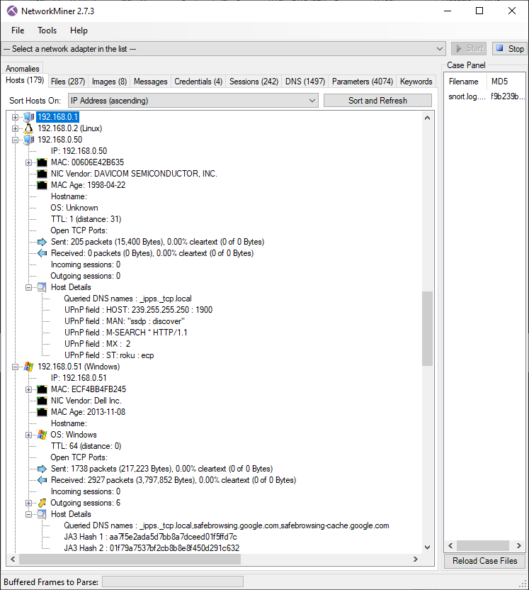 Host inventory in NetworkMiner