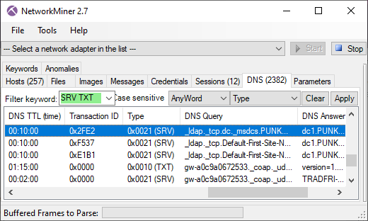 DNS SRV and TXT records in NetworkMiner