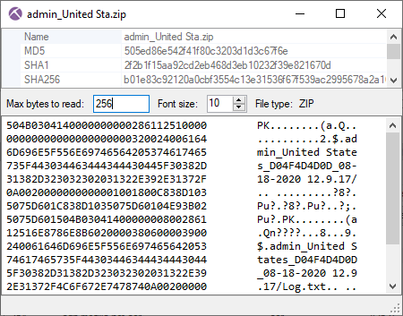 NetworkMiner's File Details window with hex viewer