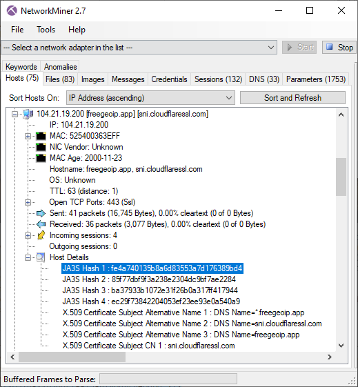 JA3S hashes in NetworkMiner