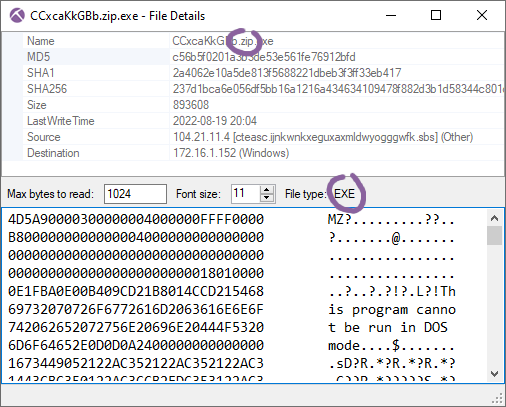 Malicious AutoIt binary extracted from network traffic by NetworkMiner