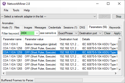 IEC-104 traffic in NetworkMiner