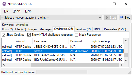 NetworkMiner 2.6 Credentials