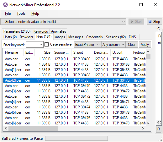 X.509 certificates extracted from PCAP with NetworkMiner X.509 certificates extracted from PCAP with NetworkMiner