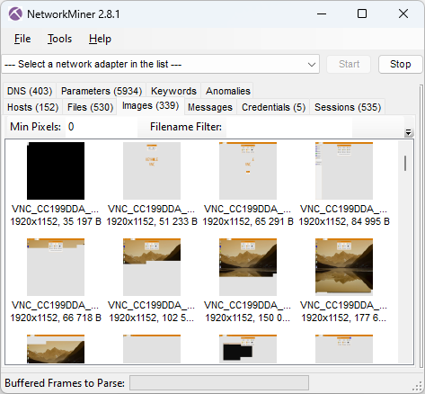 VNC desktop screenshots extracted by NetworkMiner