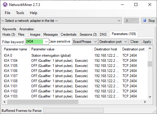 IEC-104 traffic to 192.168.122.2 in NetworkMiner