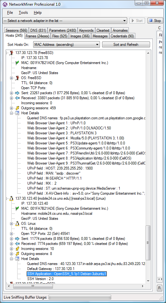 NetworkMiner Professional with Hosts tab from DFRWS 2009