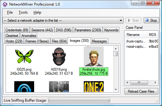 NetworkMiner Professional Screenshot with Images tab