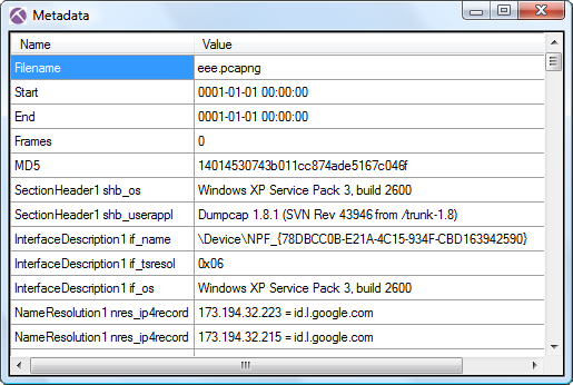 Metadata in NetworkMiner Professional 1.5